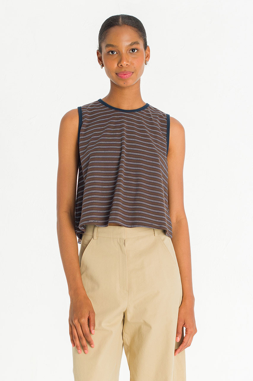 Contrast Colour Stripe Tee, Brown