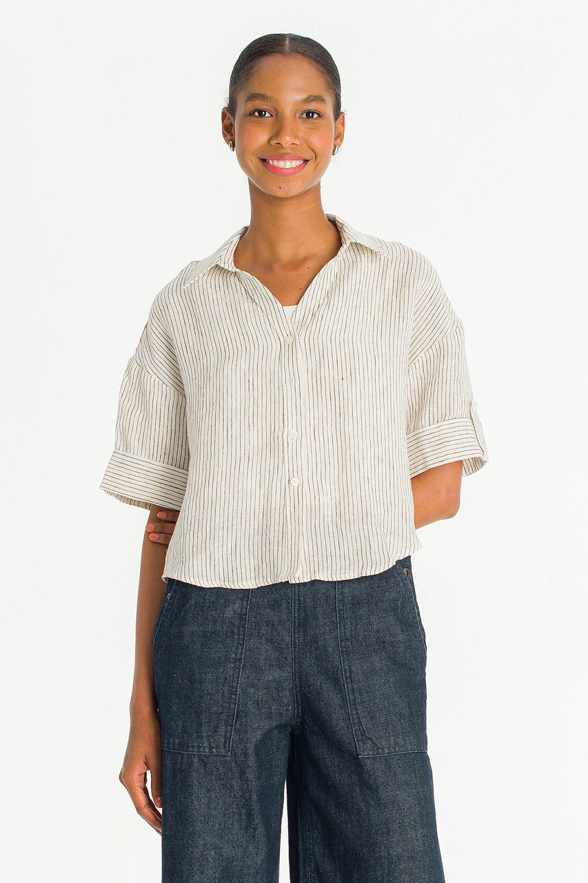 Hei Stripe Crop Shirt, Ivory