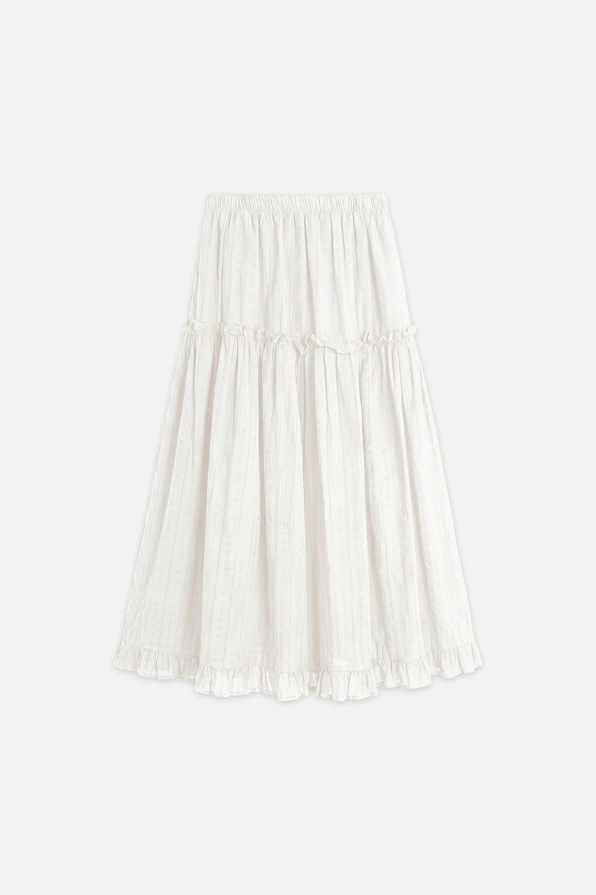 Lace Detail Cotton Skirt, Ivory