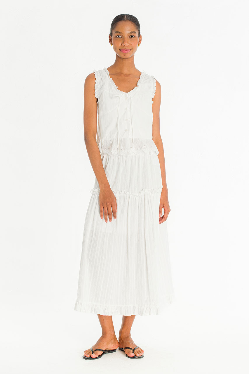 Lace Detail Cotton Skirt, Ivory