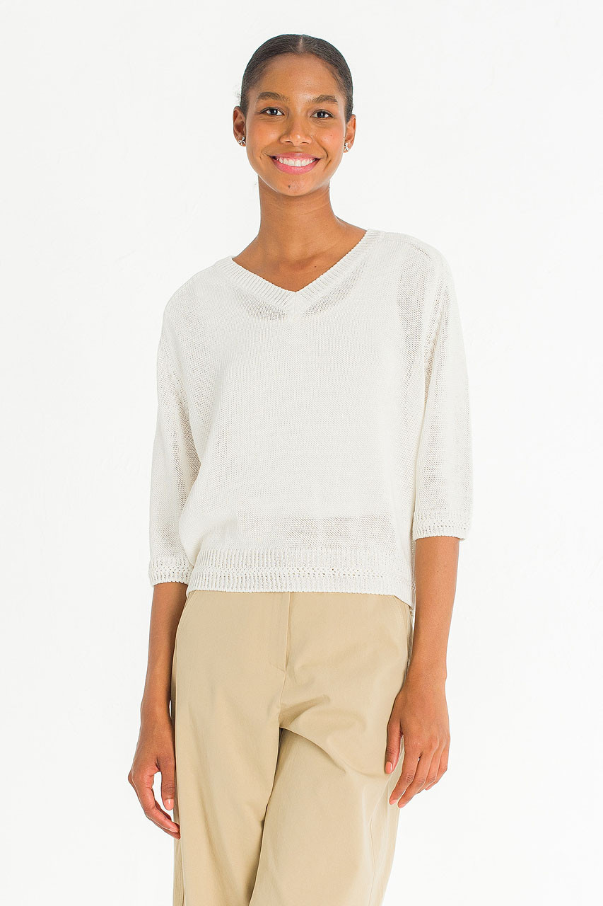 Raglan Cotton Blend V Neck Jumper, White