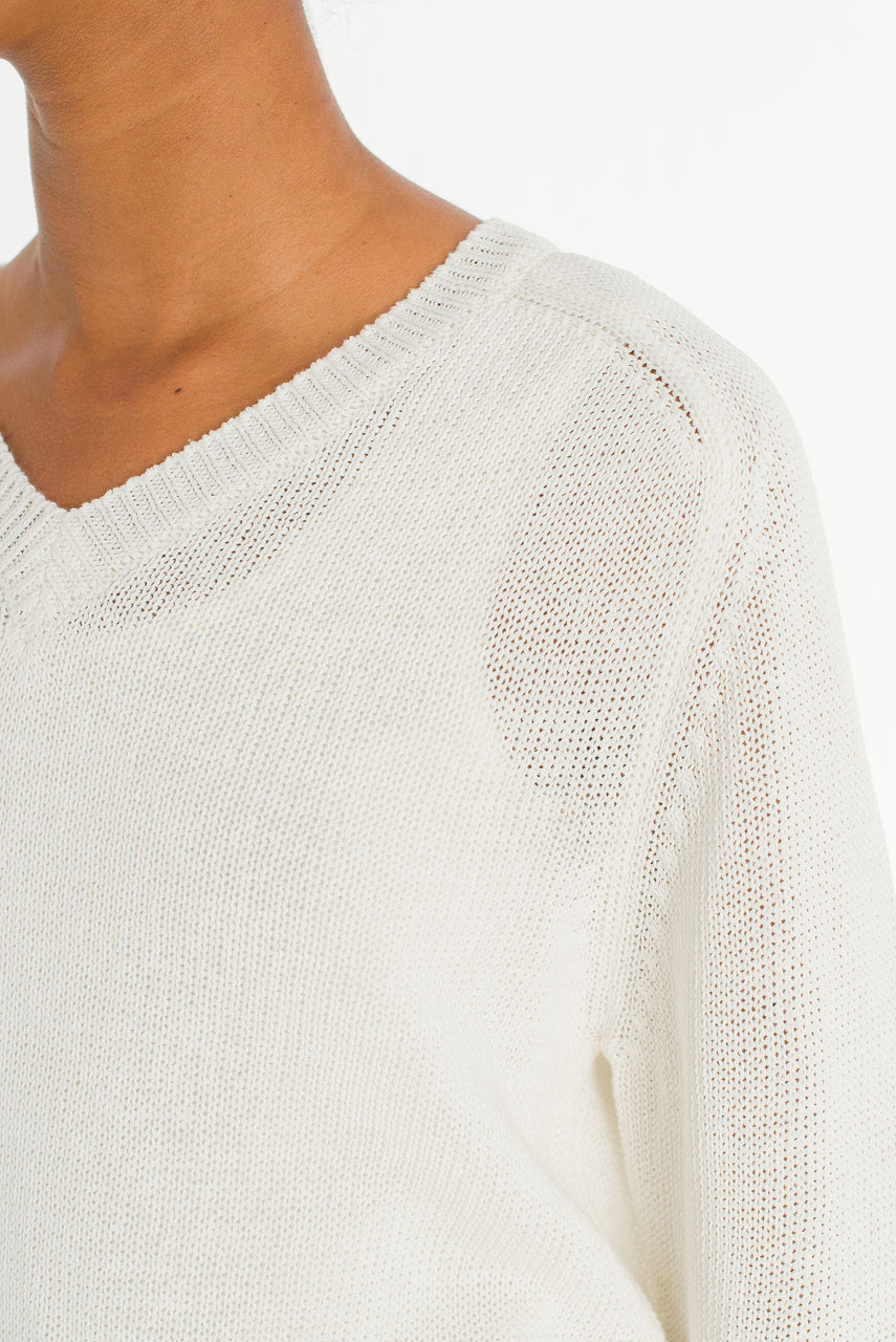 Raglan Cotton Blend V Neck Jumper, White