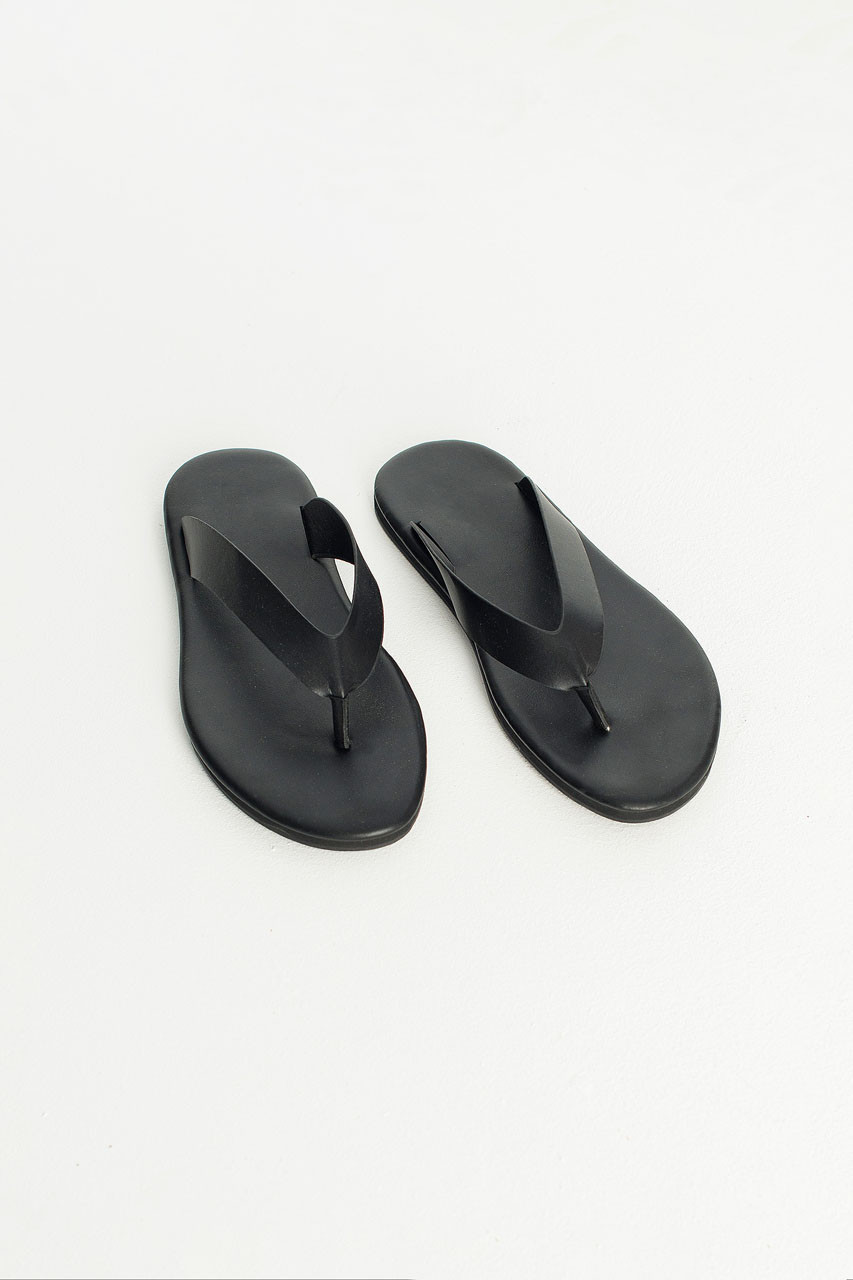 Menswear | Leather-Look Flip Flops, Black