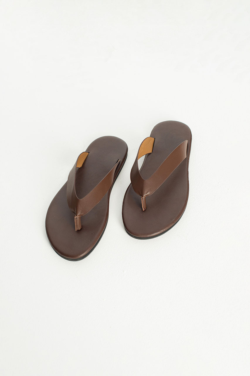 Menswear | Leather-Look Flip Flops, Brown