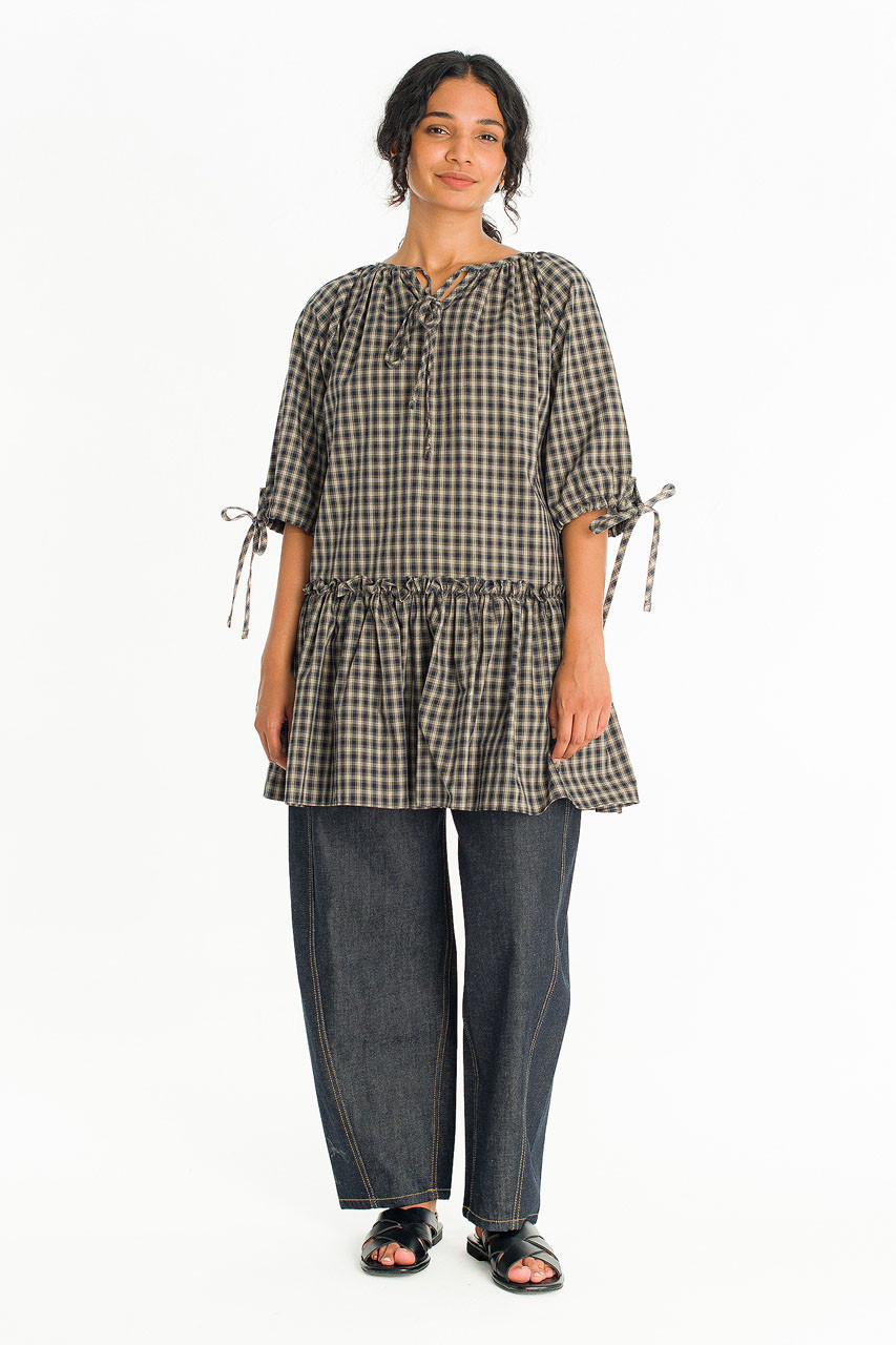 gathered check mini dress Carmila Gathered Mini Dress in Check Yellow