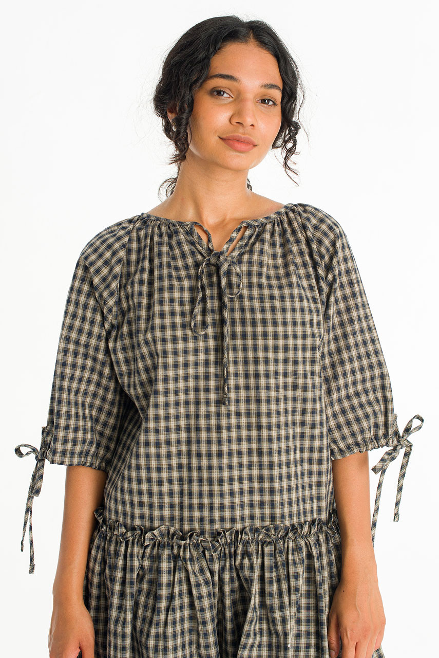 Day Check Dress, Navy