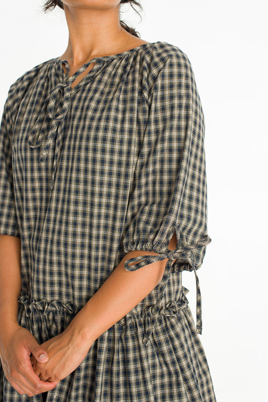 Day Check Dress, Navy