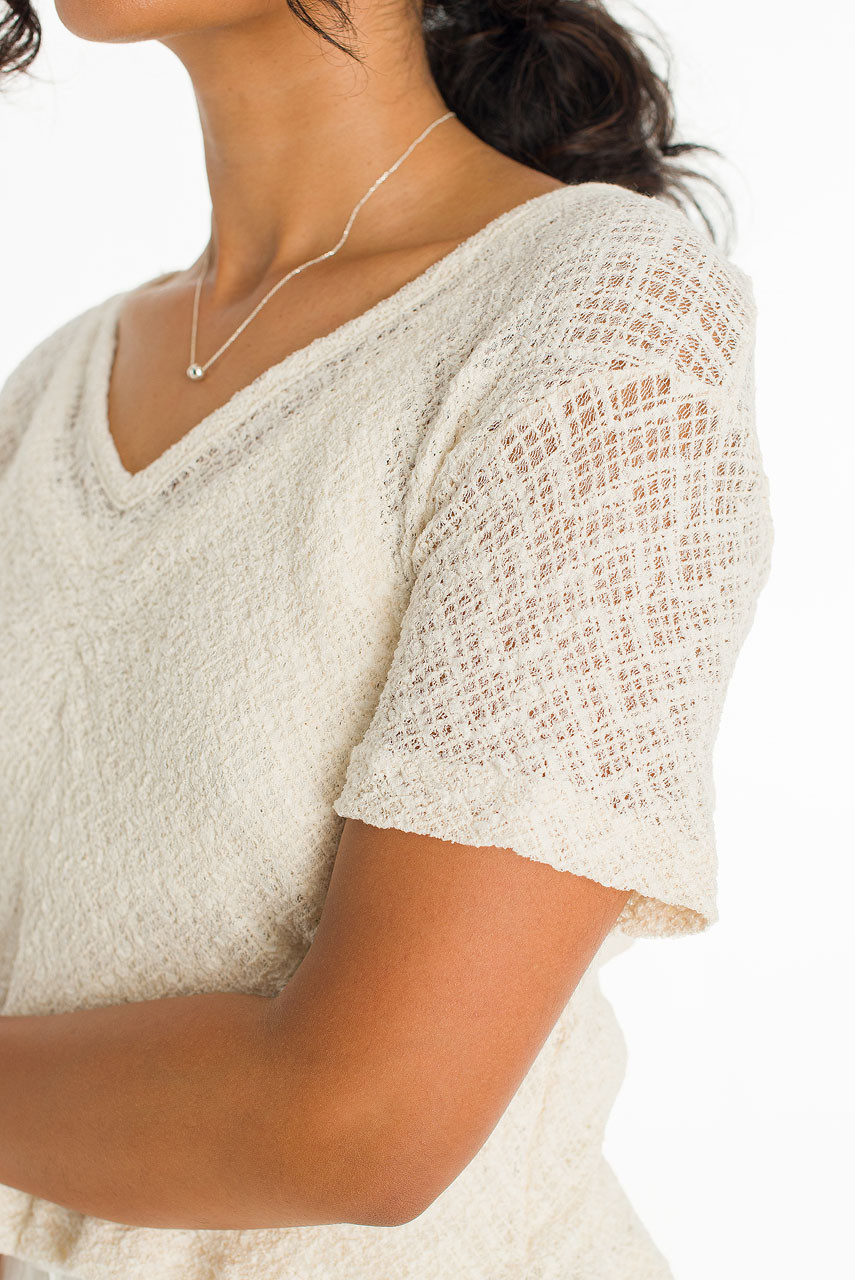 Coralie Check Crochet Top, Ivory