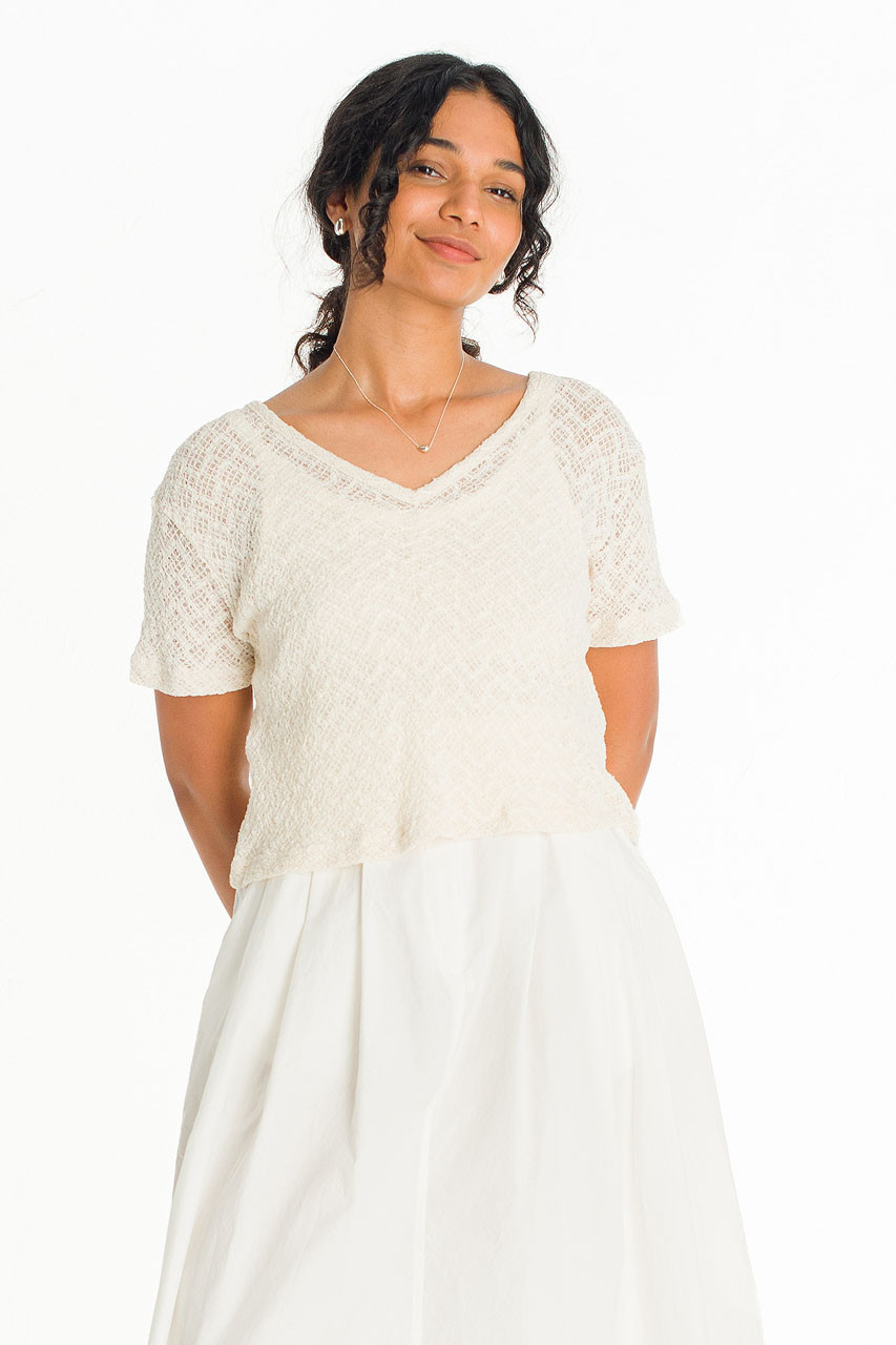 Coralie Check Crochet Top, Ivory