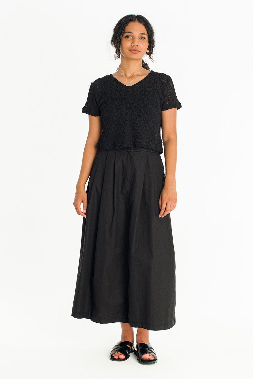 Coralie Check Crochet Top, Black