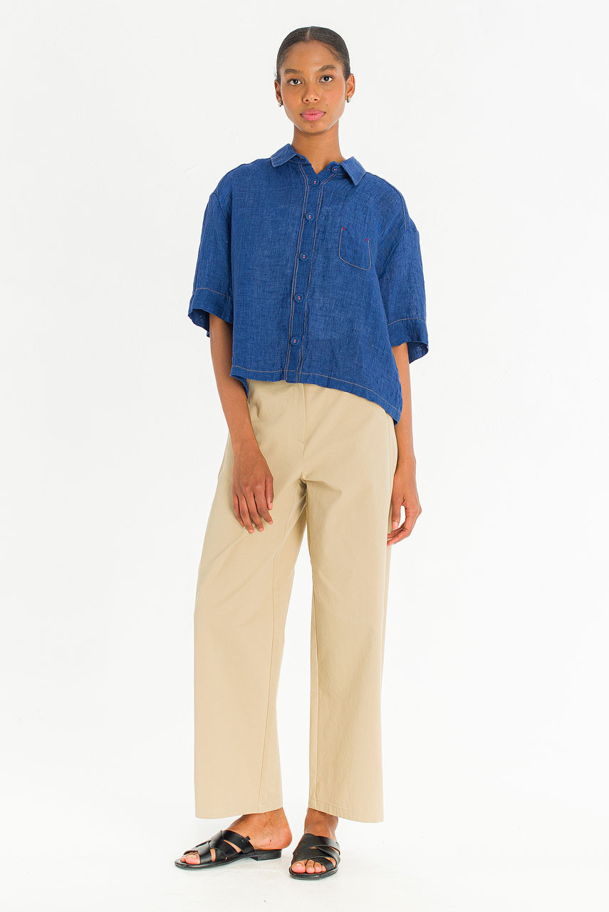 Arira Short Sleeve Linen Shirt , Blue