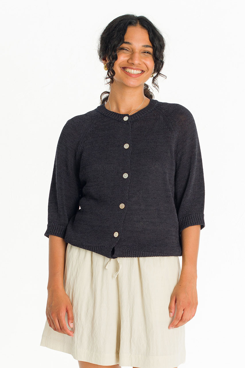 Raglan Cotton Blend Cardigan, Navy