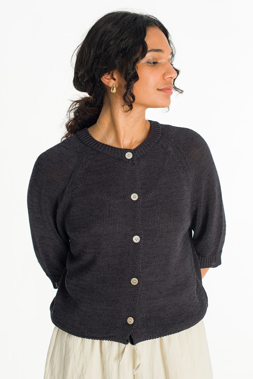 Raglan Cotton Blend Cardigan, Navy