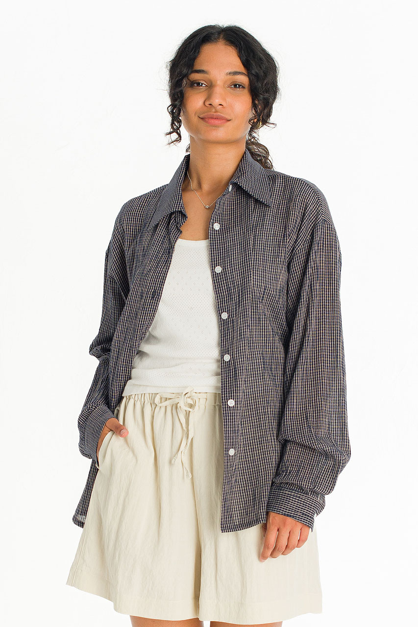 Haku Over Check Shirt, Navy