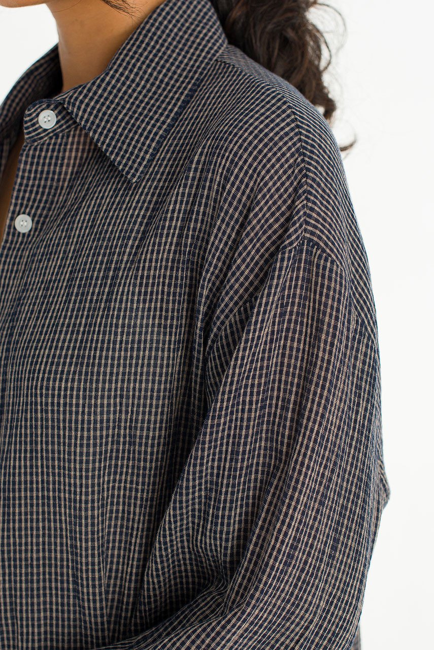 Haku Over Check Shirt, Navy