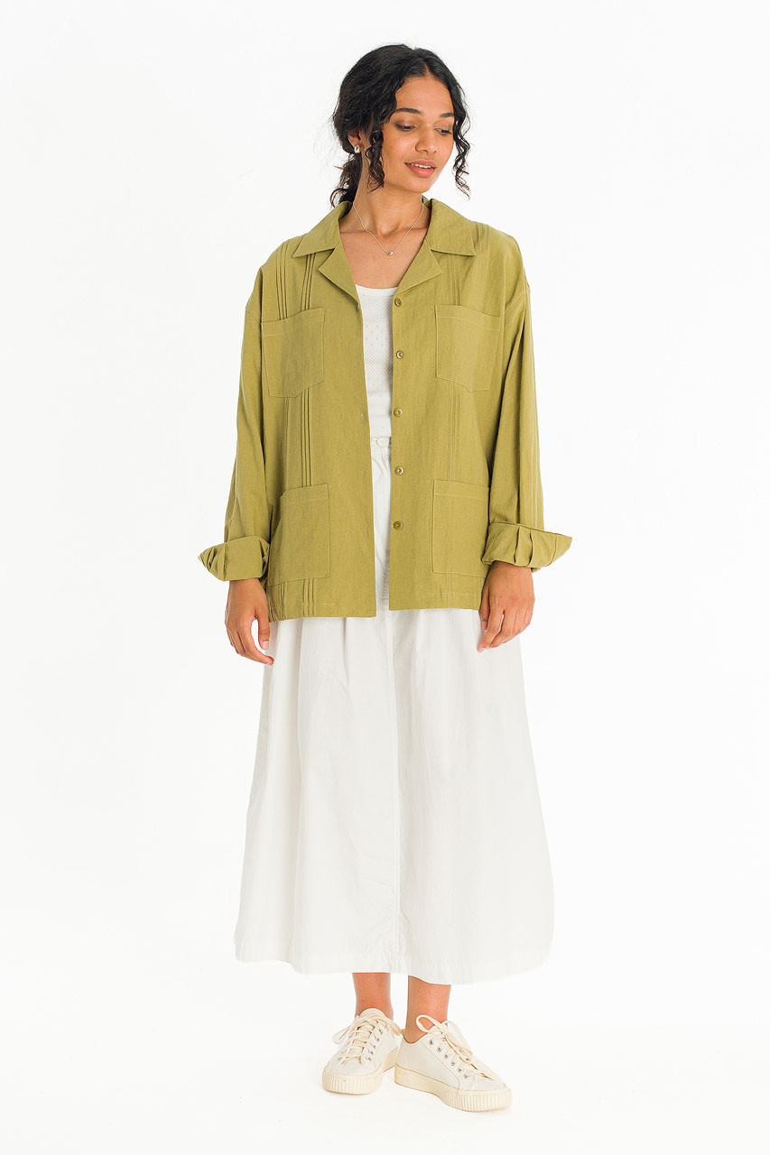 Akari Pintuck Linen Blend Jacket , Olive