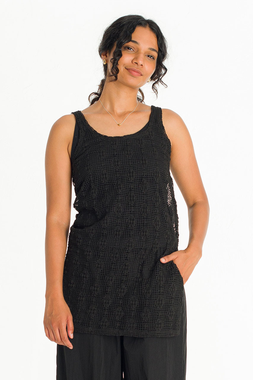 Betty Crochet Tunic, Black