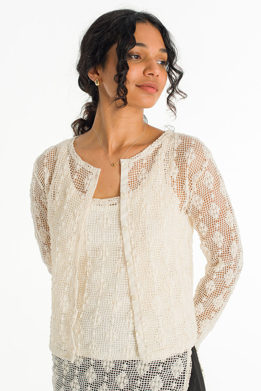 Betty Crochet Cardigan, Beige