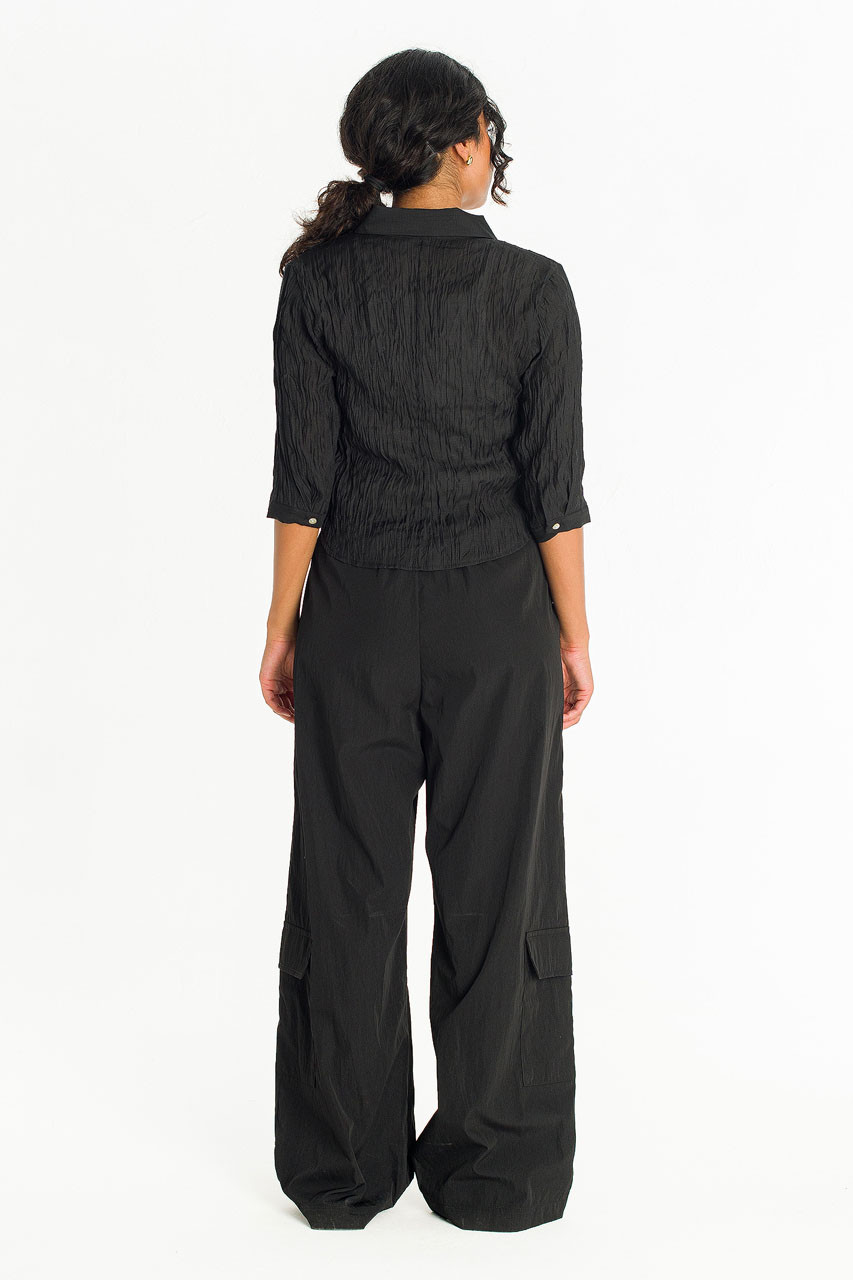 Latte Banding Waist Cargo Trousers , Black