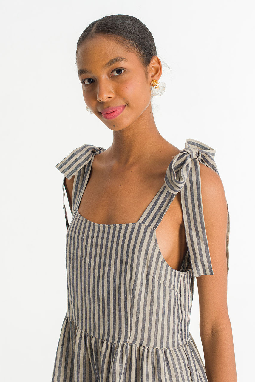 Belle Ribbon Dress, Navy Stripe