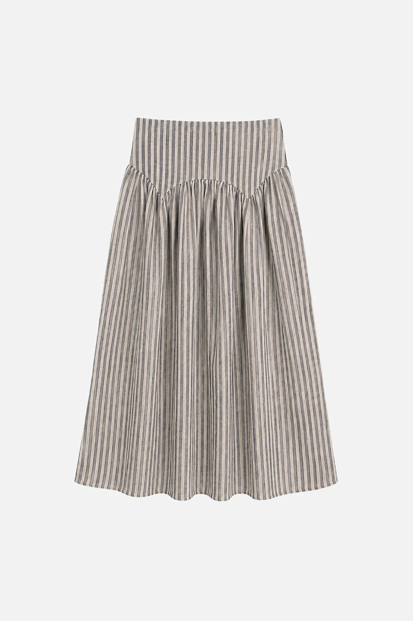 Belle Stripe Linen Skirt, Navy