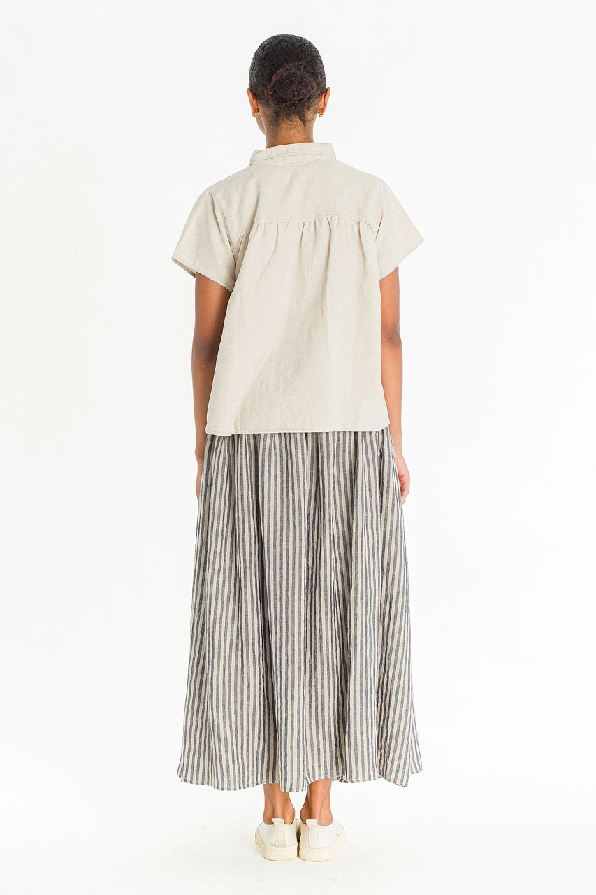Belle Stripe Linen Skirt, Navy