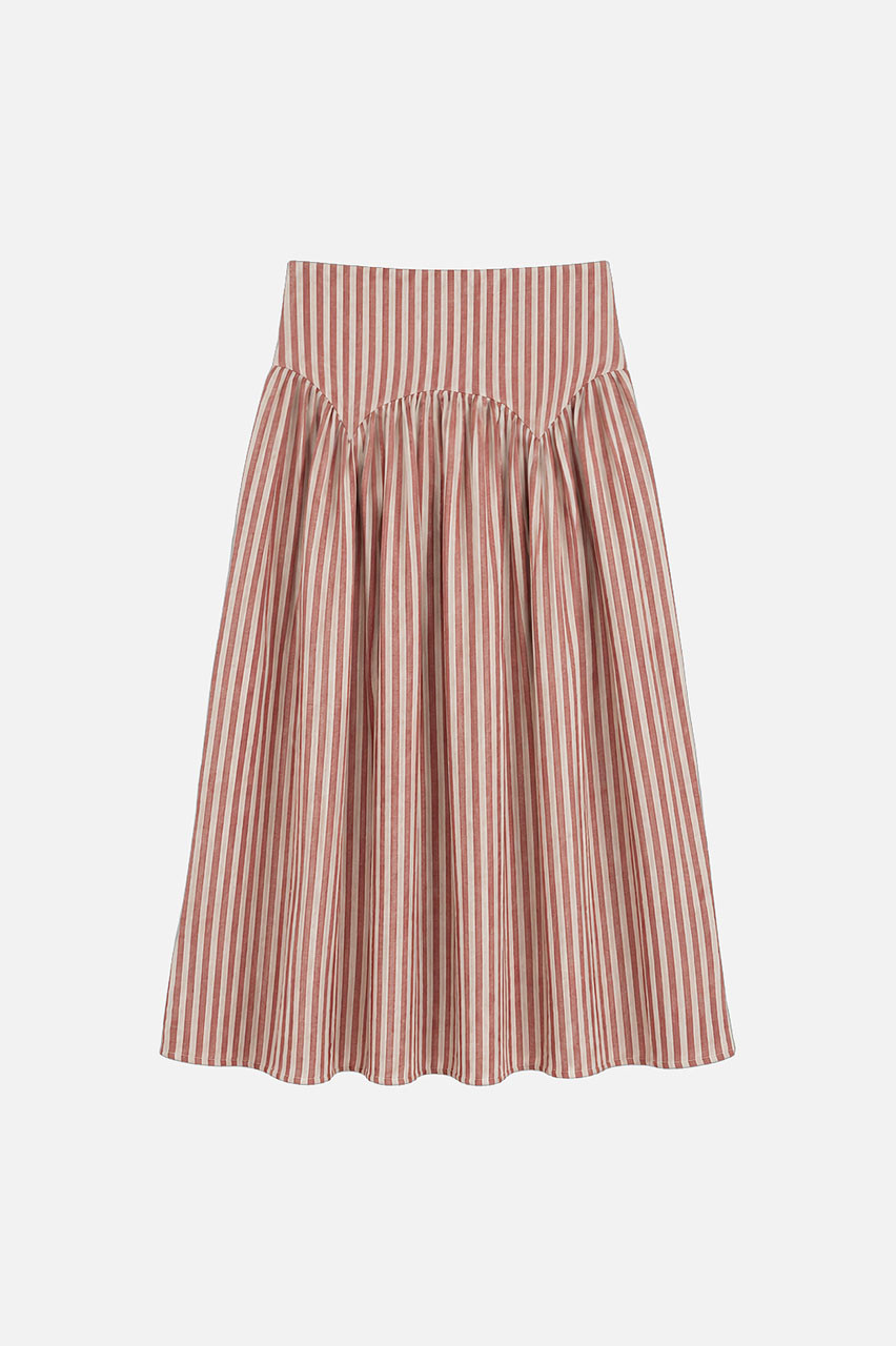 Belle Stripe Linen Skirt, Red