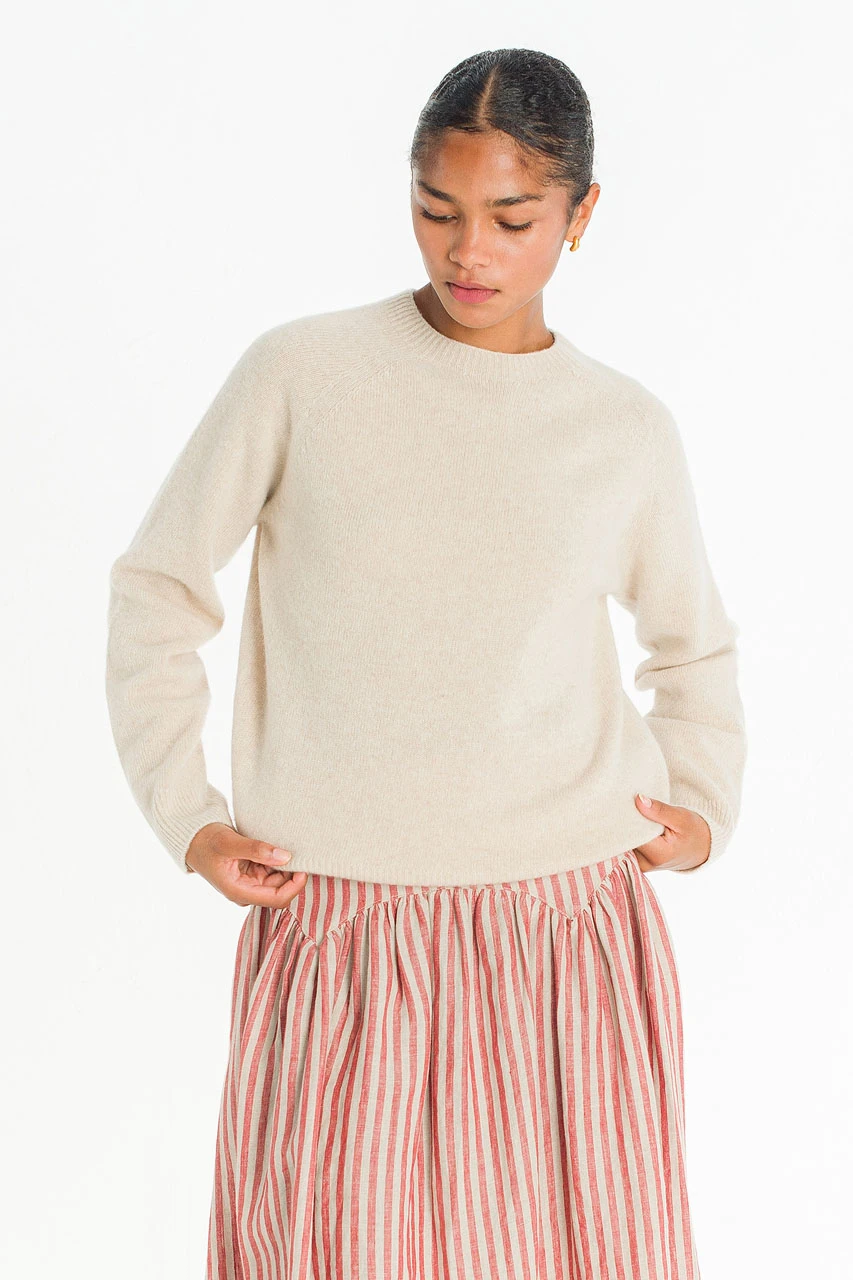 Belle Stripe Linen Skirt, Red