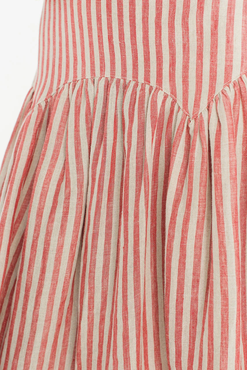 Belle Stripe Linen Skirt, Red