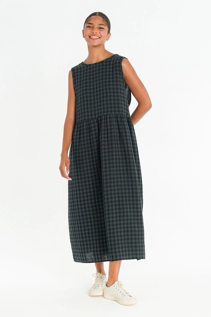 Tasha Check Relax Pinafore Dress, Deep Green