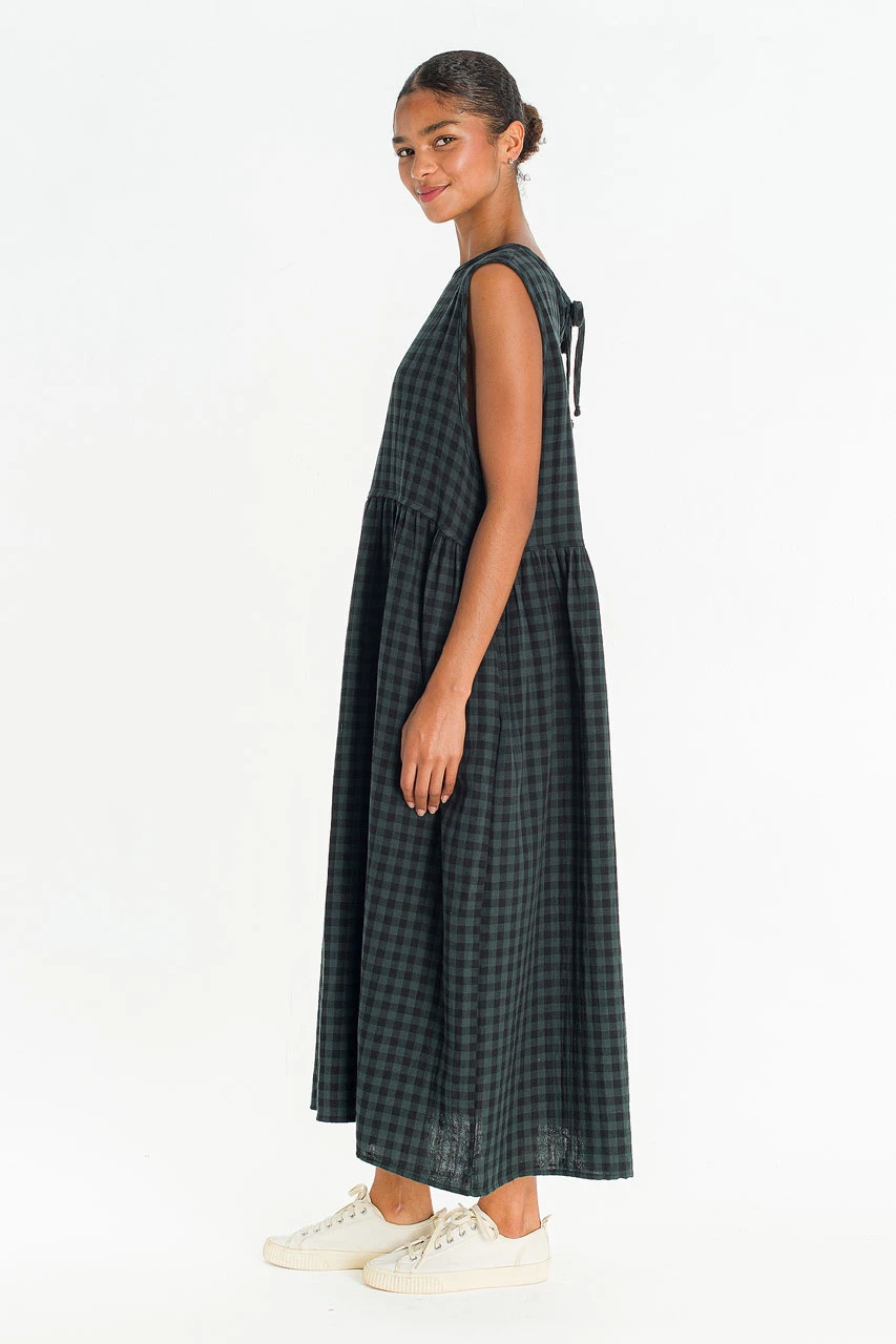 Tasha Check Relax Pinafore Dress, Deep Green