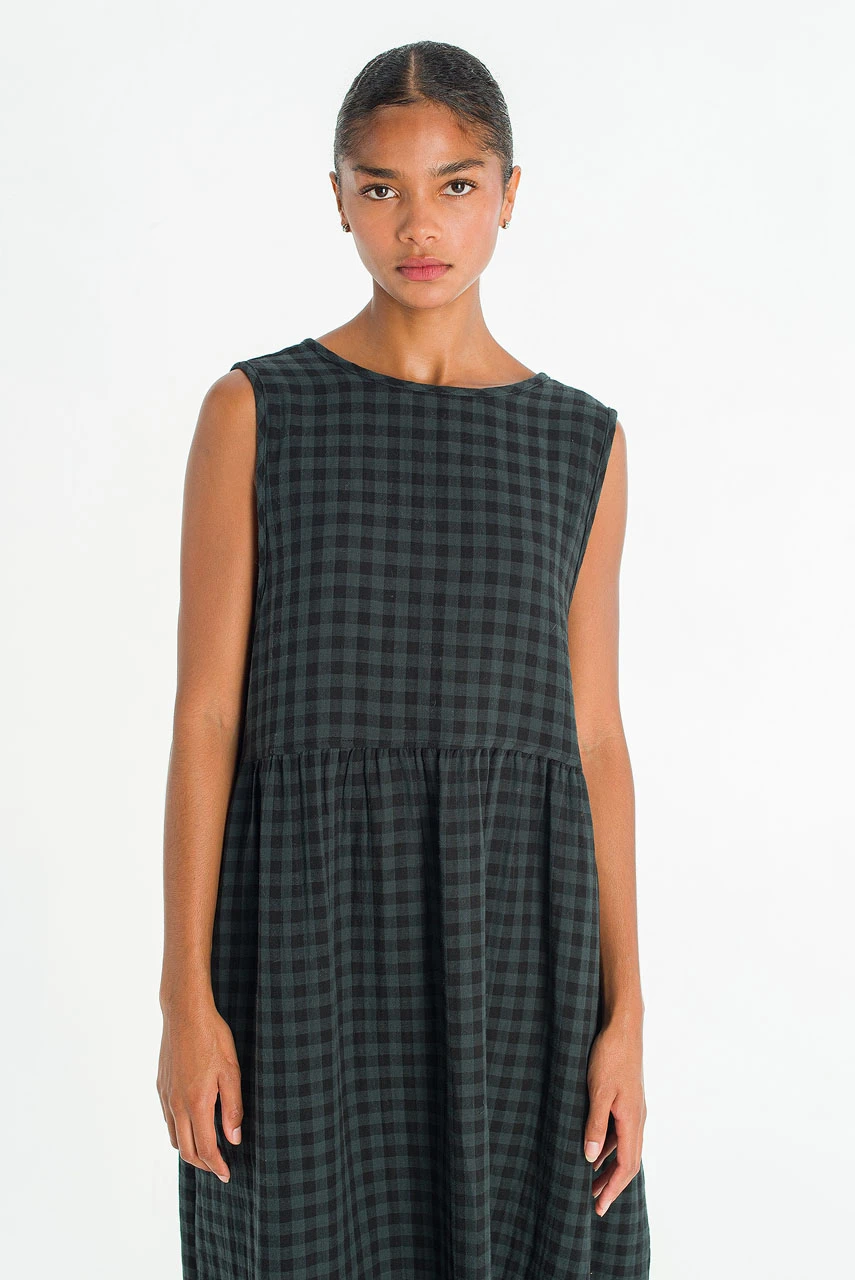 Tasha Check Relax Pinafore Dress, Deep Green