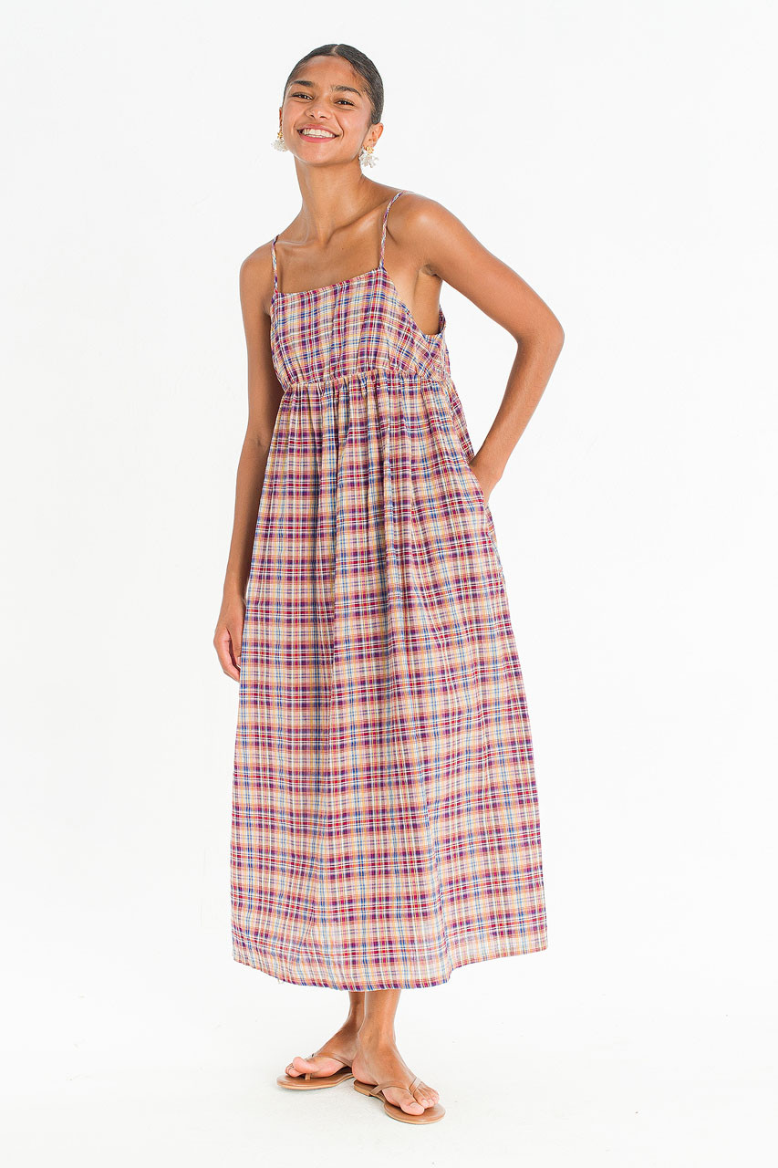 Soi Check Slip Dress, Mustard