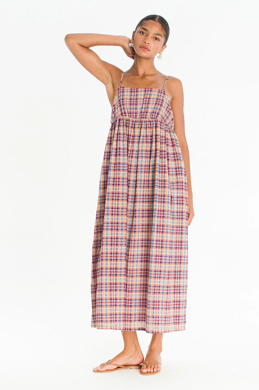 Soi Check Slip Dress, Mustard