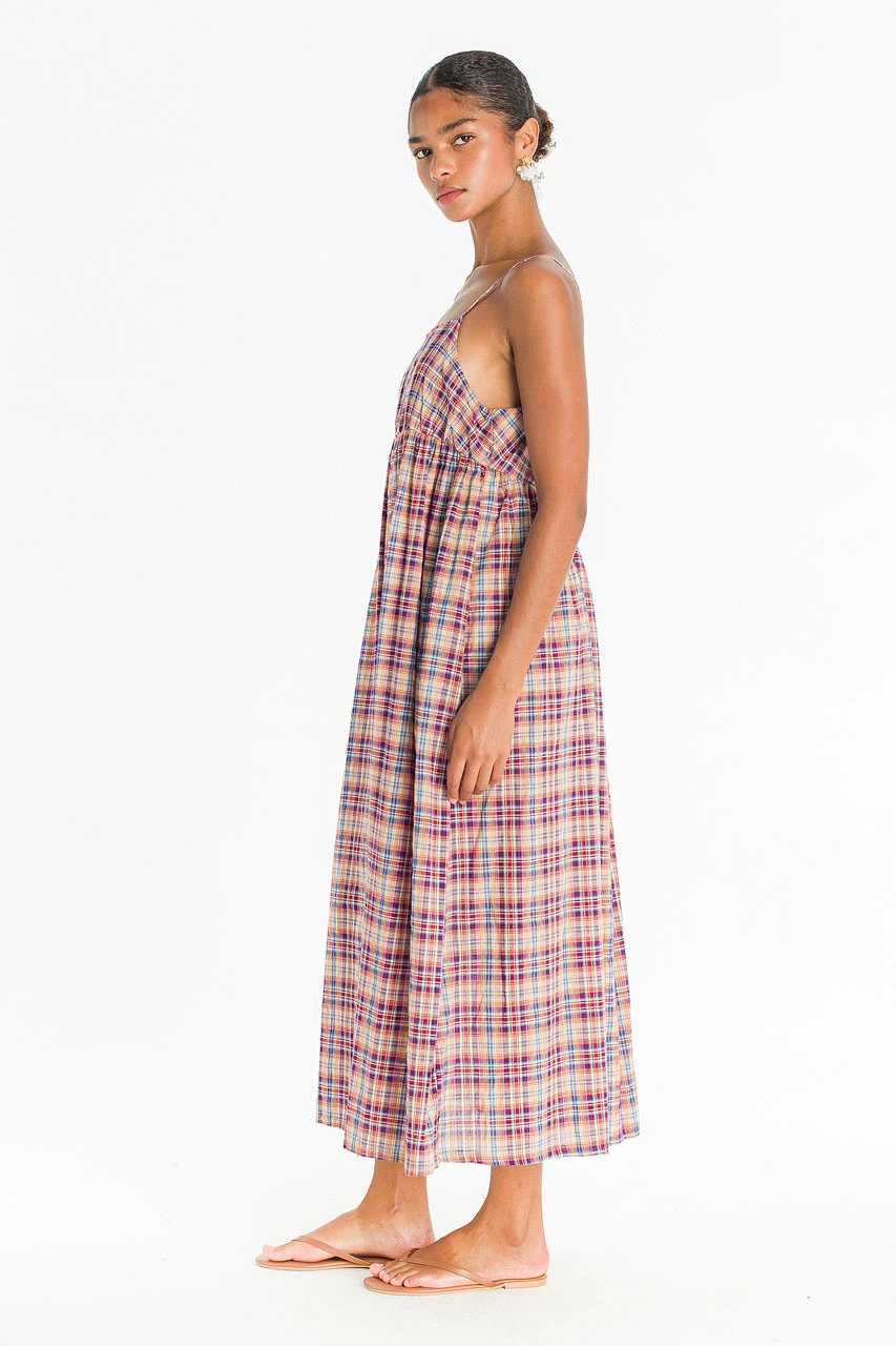 Soi Check Slip Dress, Mustard