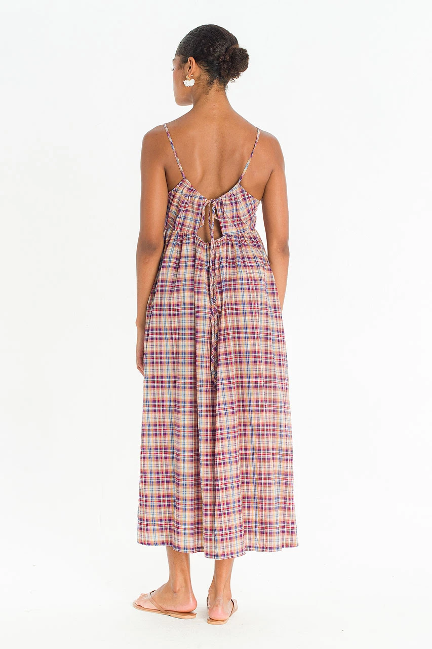 Soi Check Slip Dress, Mustard