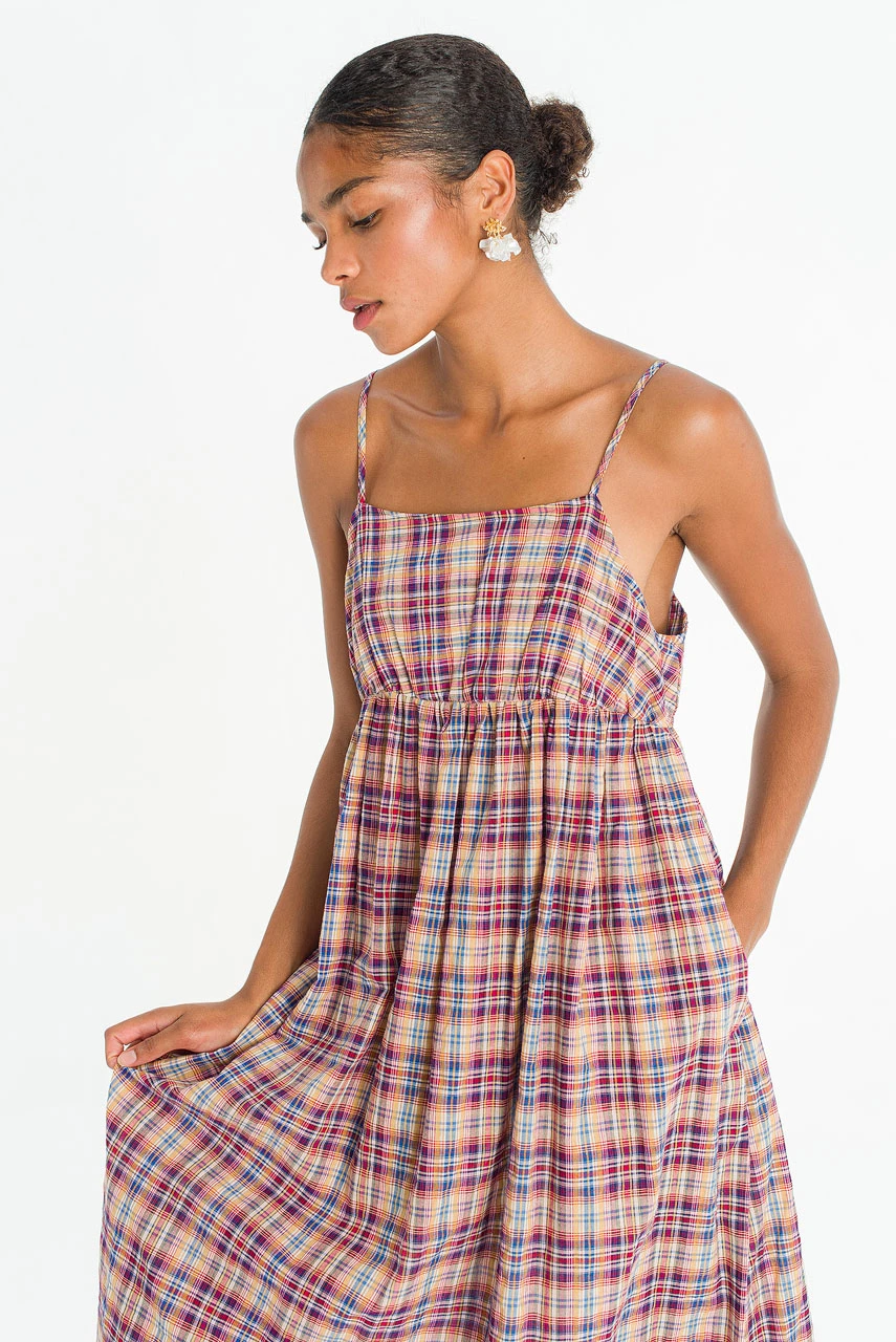 Soi Check Slip Dress, Mustard