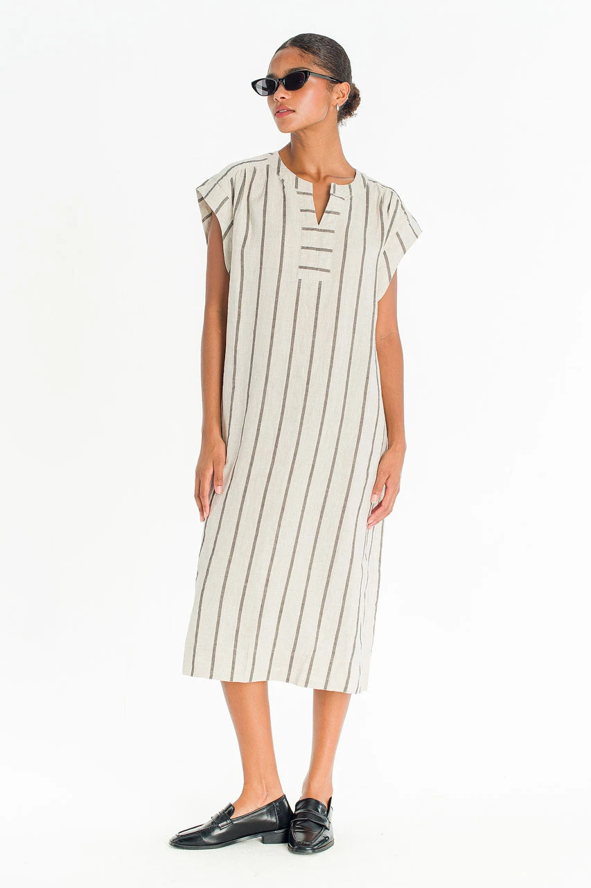 Soi Boxy Stripe Dress, Beige
