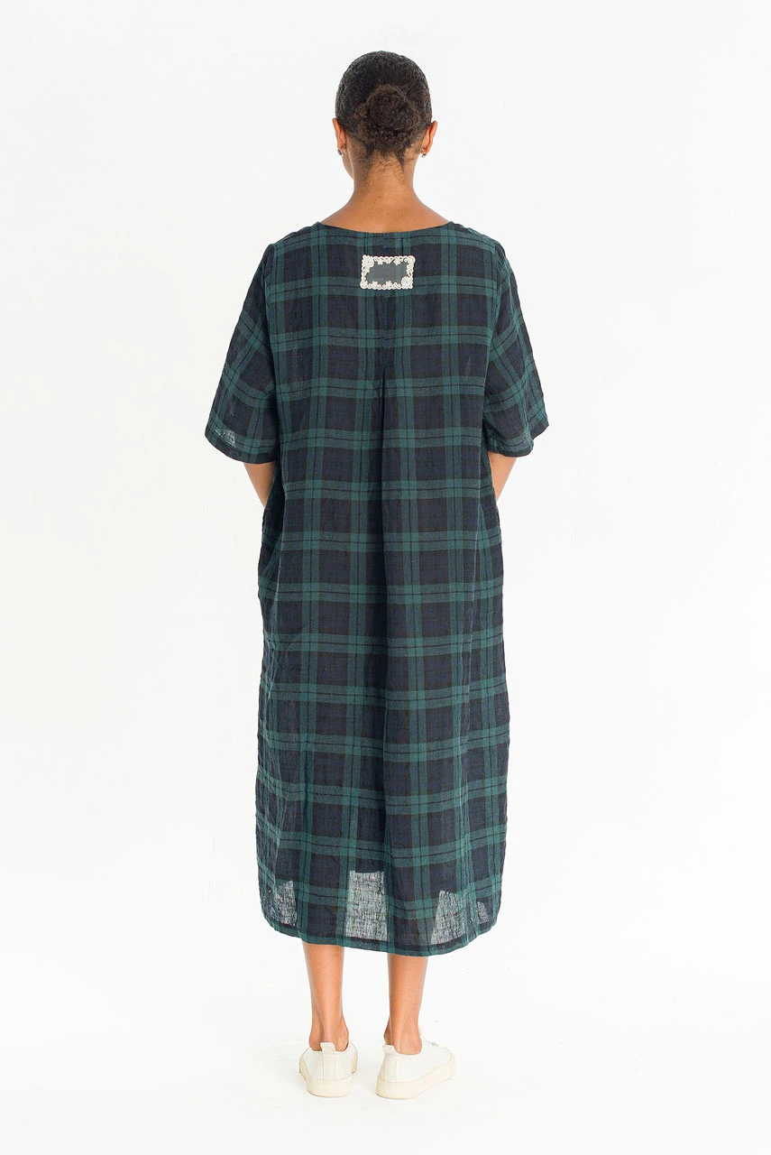 Forest Linen Check Dress, Big Check