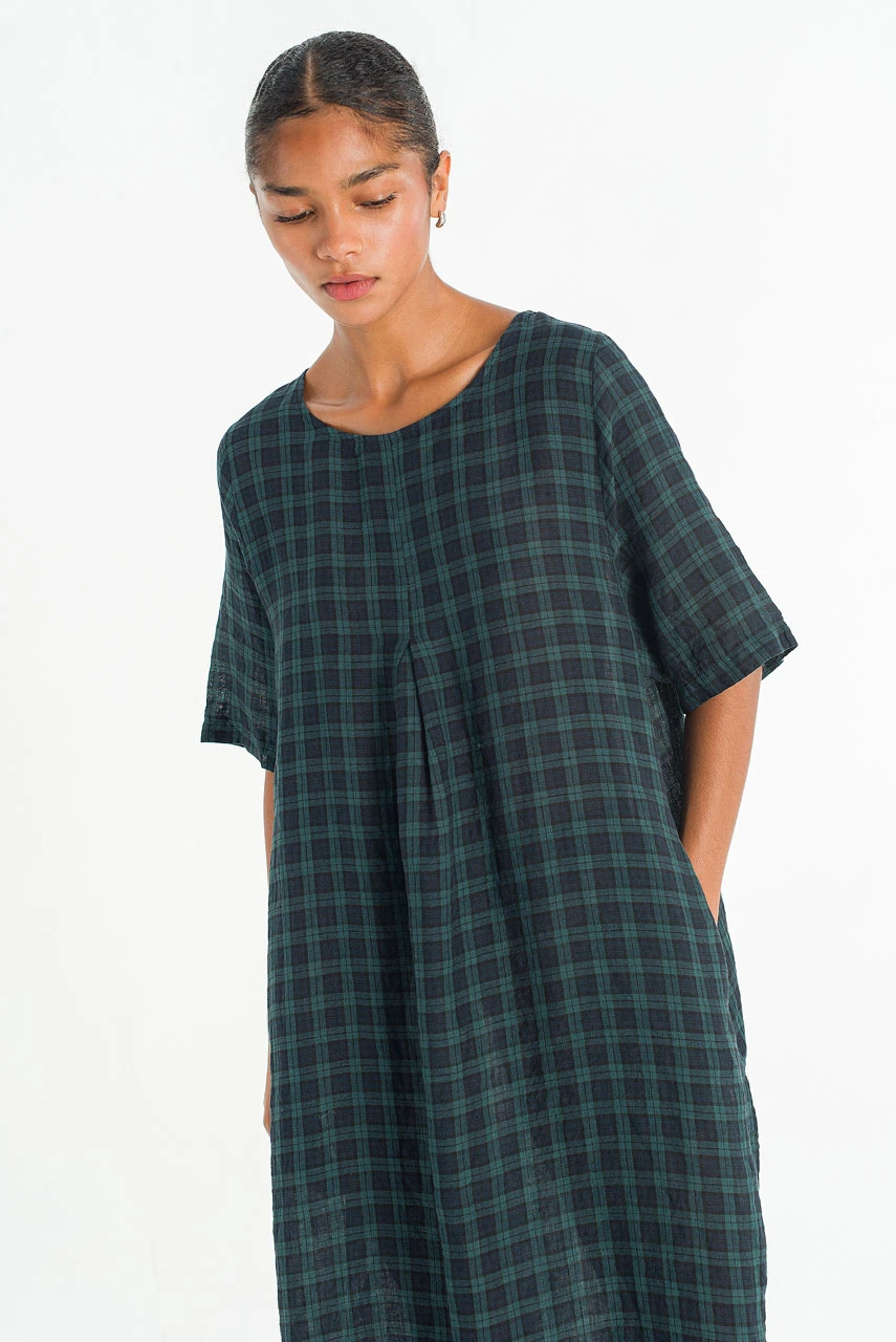 Forest Linen Check Dress, Small Check