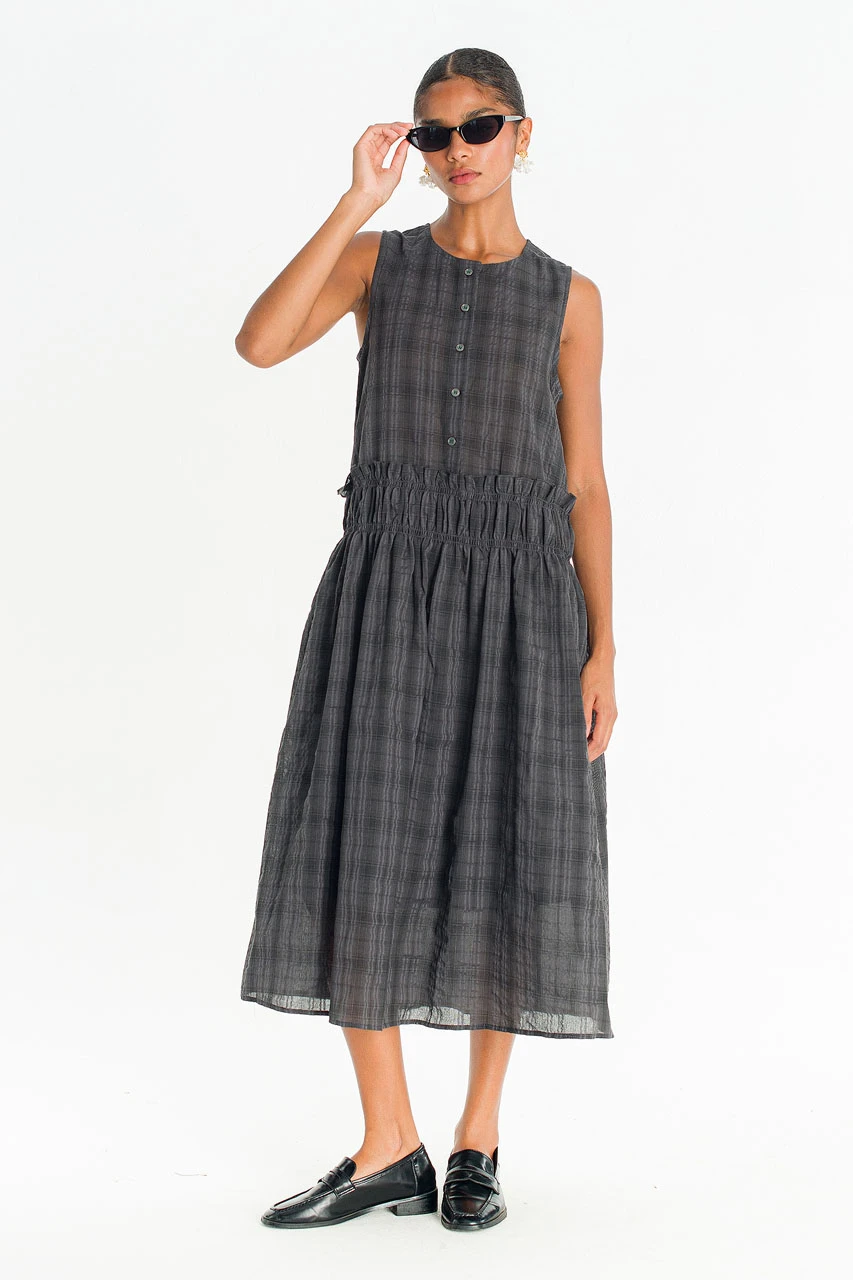 May Frill Waist Dress, Black