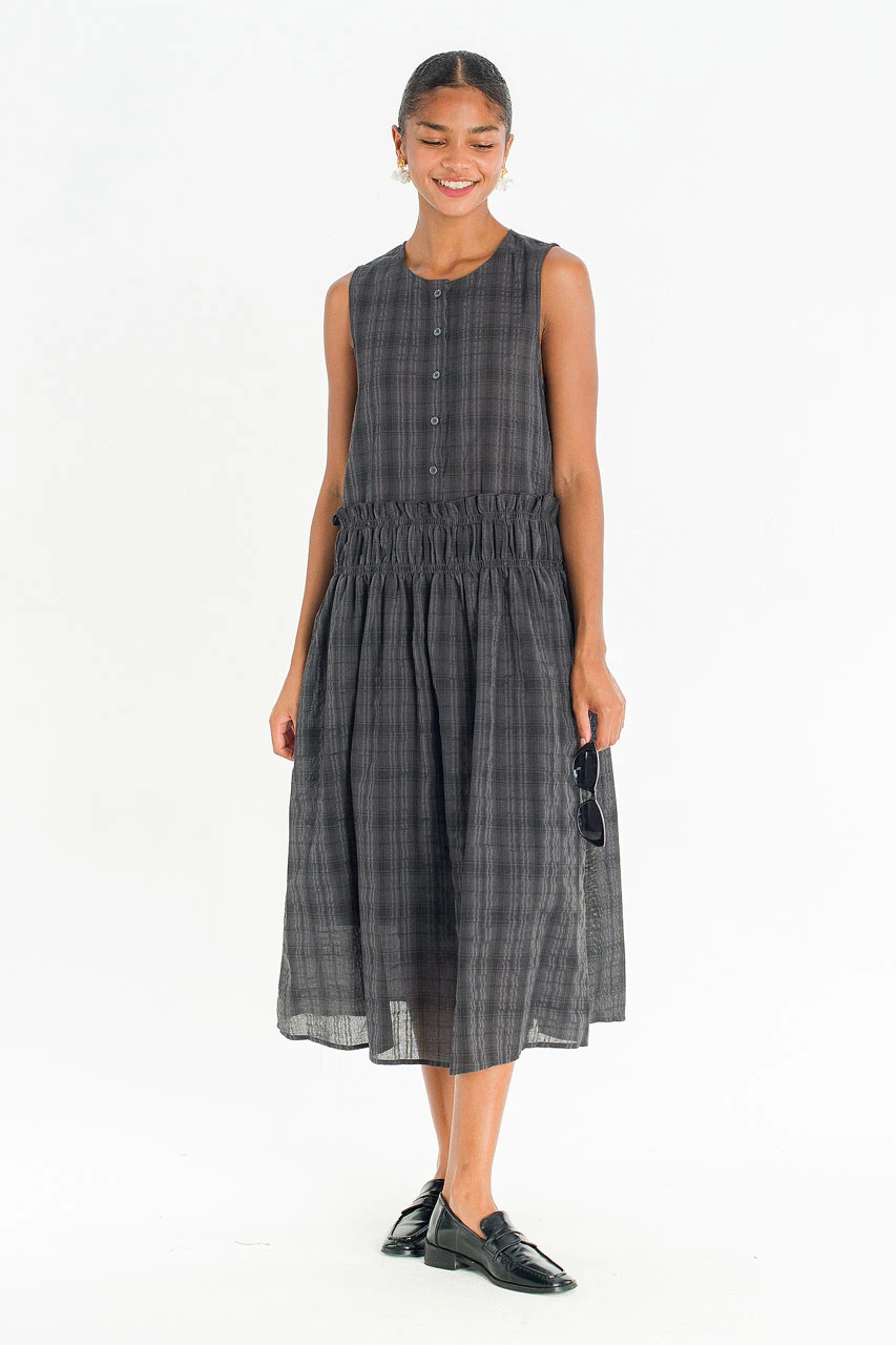 May Frill Waist Dress, Black