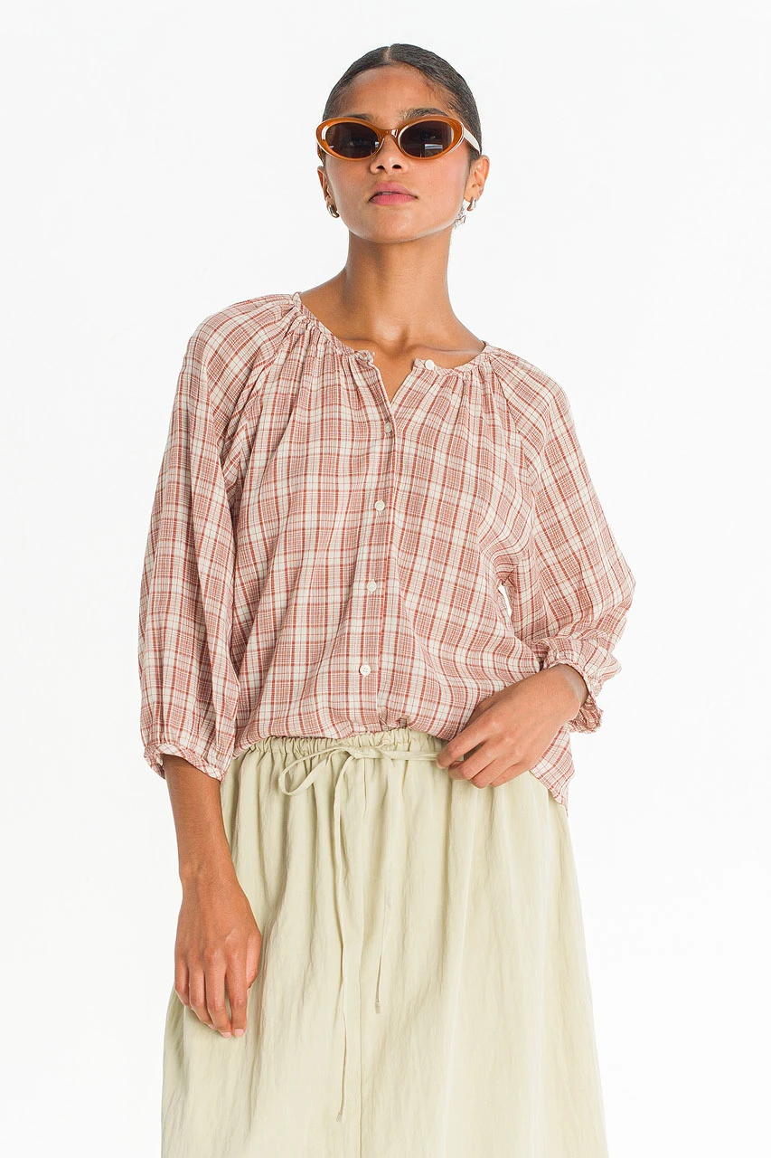 Praha Check Blouse, Red