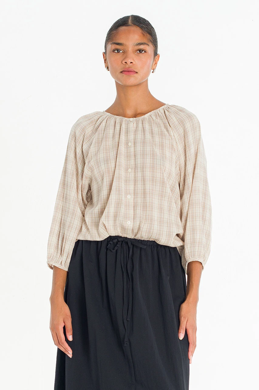 Praha Check Blouse, Beige