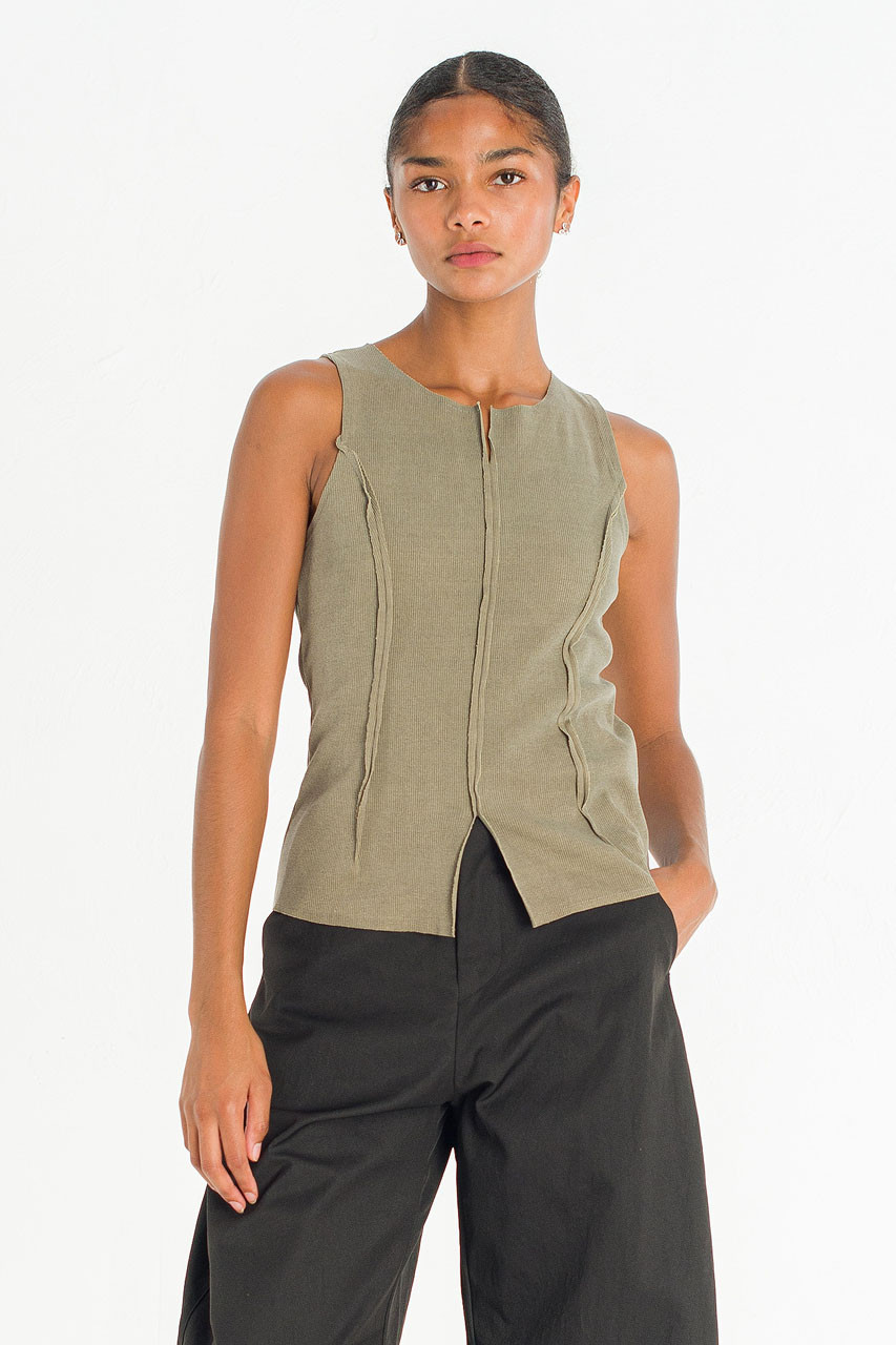 Raw Edge Pigment Tank Top, Khaki