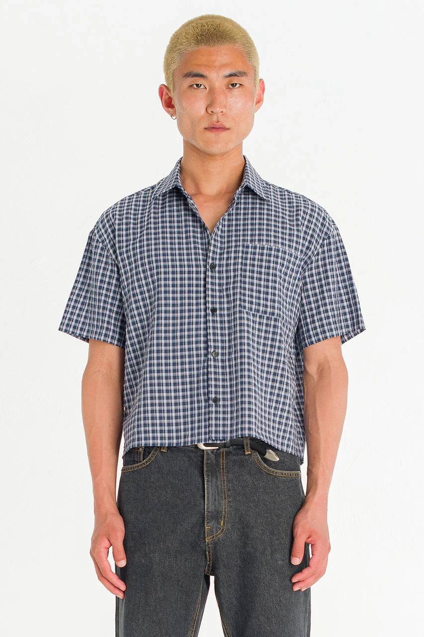 Menswear | Cropped Check Shirt, Blue