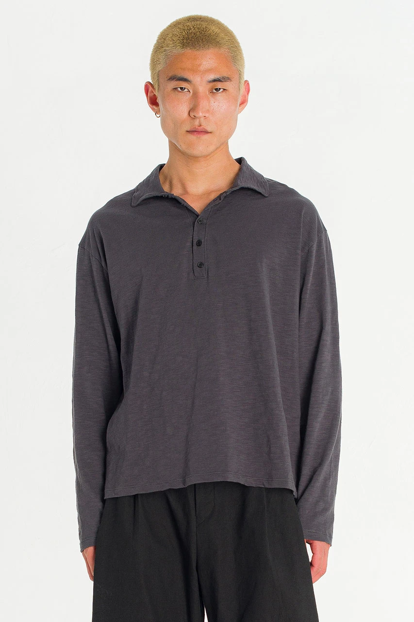 Menswear | Slub Polo Tee, Charcoal