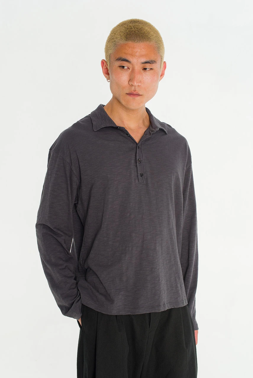 Menswear | Slub Polo Tee, Charcoal
