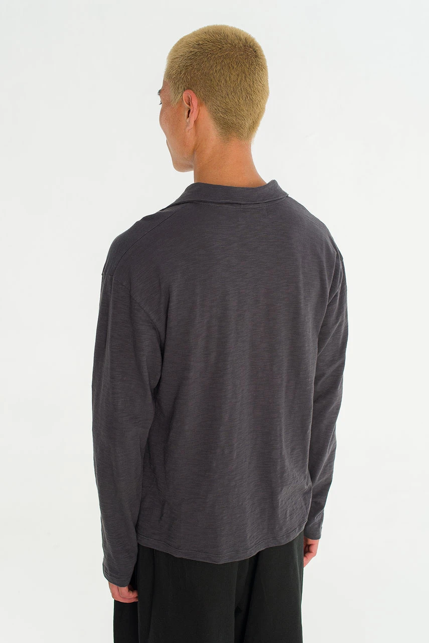 Menswear | Slub Polo Tee, Charcoal