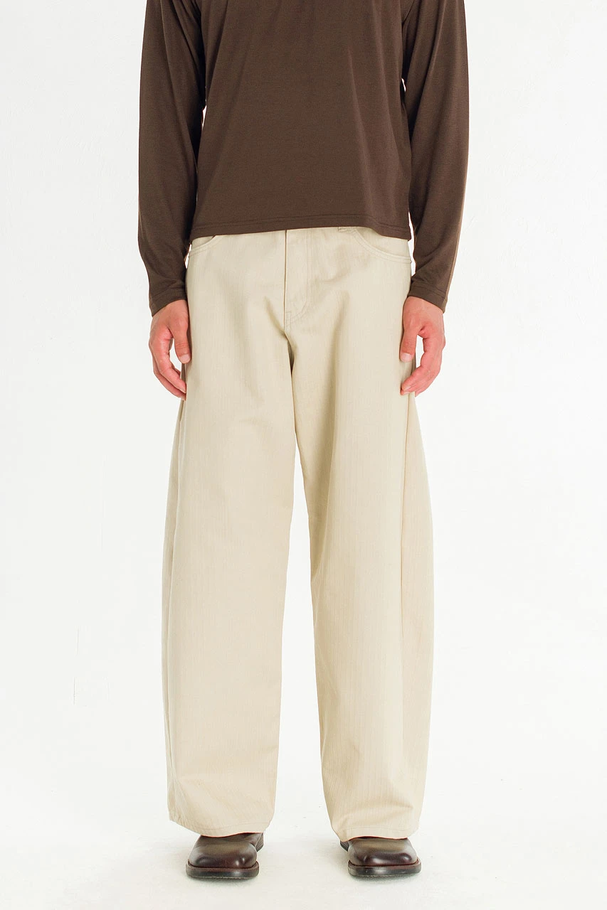 Menswear | Curved Herringbone Pants, Cream